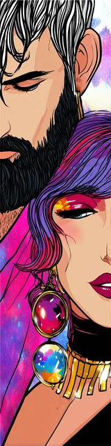 Free dark romance bookmark featuring a purple-haired lady and a bearded man